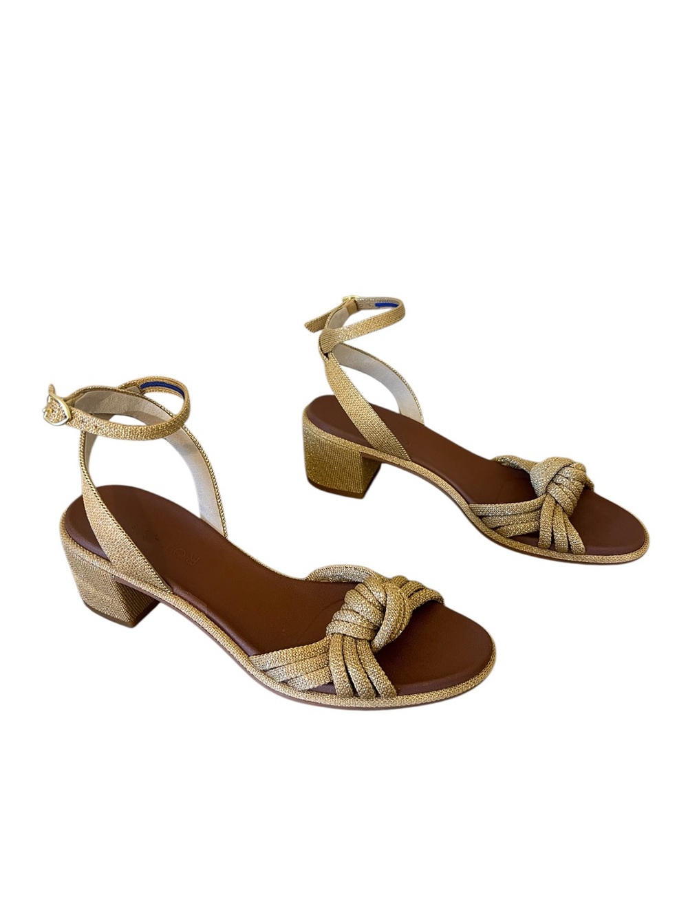 New Rothy’s The Knot Sandal golden sun metallic gold block heel party formal 8.5